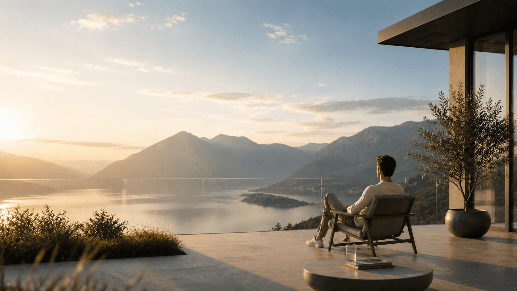 Persona contemplando el horizonte — tranquilidad, protección y planificación de largo plazo